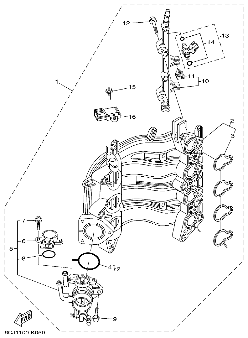 Yamaha F70AET INTAKE 1 parts diagram
